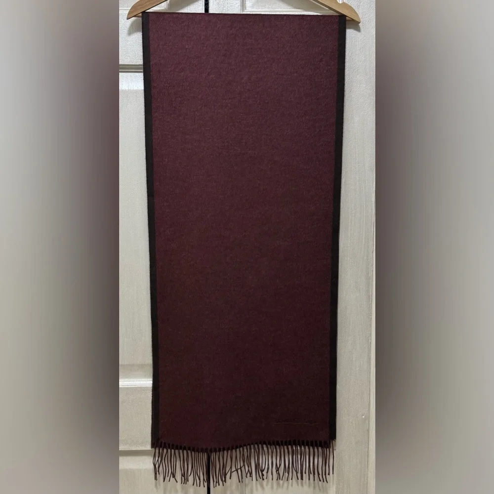 Ermenegildo Zegna Italy Burgundy/Brown fFringed Edge Silk Scarf